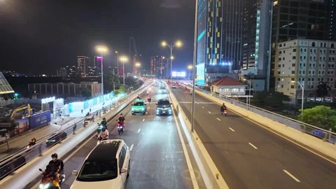 Nighttime cityscape on double decker bus Stock Footage 294750006