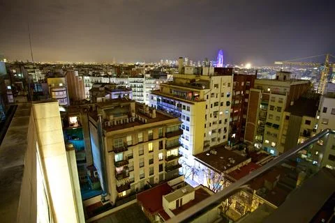 Nighttime Cityscape from Rooftop Stock Photos