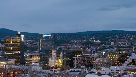 Nighttime Cityscape Timelapse of Oslo Featuring Skyscrapers and Traffic Stock Footage 309565545