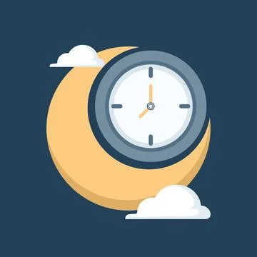 Nighttime concept with moon and clock イラスト素材
