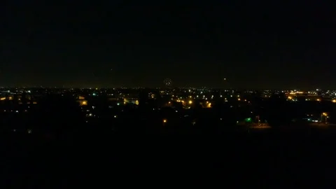 Nighttime Drone with Fireworks Stock Footage 96244861