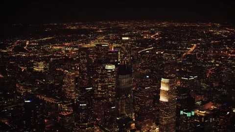Nighttime drone flight over Los Angeles with glittering city lights Stock Footage 344389663