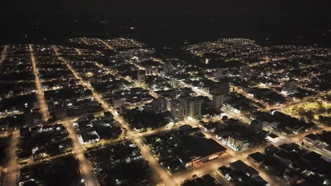 Nighttime drone footage of a small town. Pinhalzinho. Stock Footage 332260178