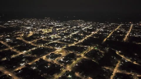 Nighttime drone footage of a small town. Pinhalzinho. Stock Footage 332260200