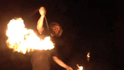 Nighttime Fire Performers Video stock 69142338