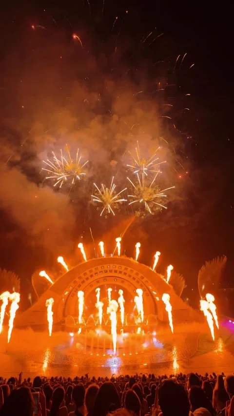 A nighttime fireworks and laser light show on Phu Quoc Island, Vietnam Stock Footage 306452780
