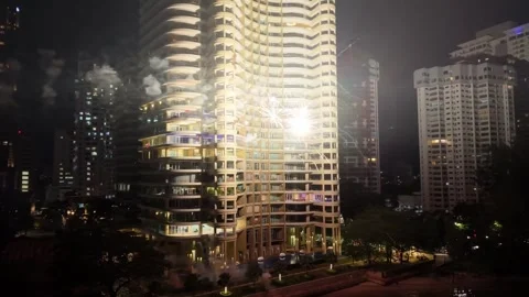 Nighttime Fireworks Display at 8 Gurney Building Stock Footage 332160358