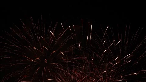 Nighttime fireworks explosion against dark sky Stock Footage 337789129