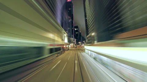 Nighttime Hyperlapse Capturing Bustling Hong Kong City Traffic. Hyperlapse Stock Footage 319062303