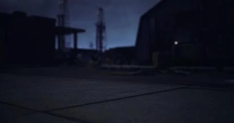 Nighttime industrial setting with distant structures and low visibility Stock Illustration
