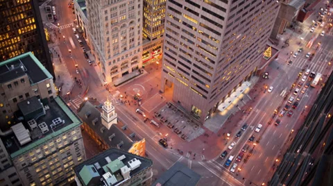 Nighttime intersection at old south meeting hall Boston Video stock 33421171