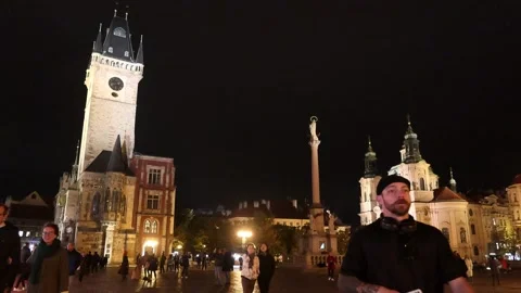 Nighttime Life at Old Town Square, Prague Stock Footage 288042812