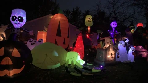 Nighttime lighted Halloween display. Video stock 203855335