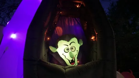 Nighttime lighted Halloween display. Video stock 203856698