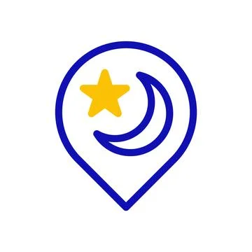 Nighttime location marker with a celestial moon and star symbol illustration Stock Illustration