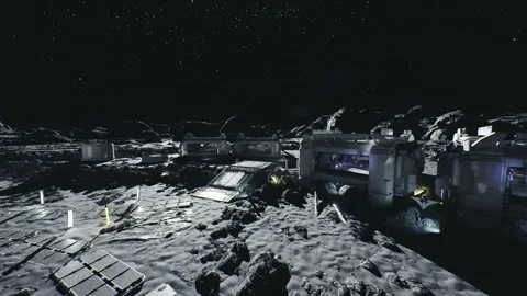 Nighttime lunar build. Astronomical site being developed during dark lunar hours Video stock 340339045