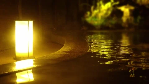 Nighttime Open-Air Hot Spring Stock-Footage 331978735