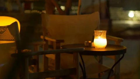Nighttime Outdoor Restaurant Table Stock Footage 77356427