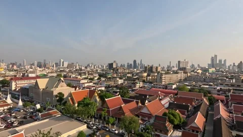 Nighttime panoramic view of Bangkok from Buddhist temple observation deck Video stock 339919814