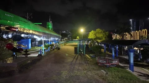 Nighttime park scene under bright lights Stock Footage 345191022