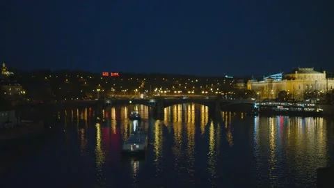 Nighttime Reflection of City Lights on Water Video stock 332671446