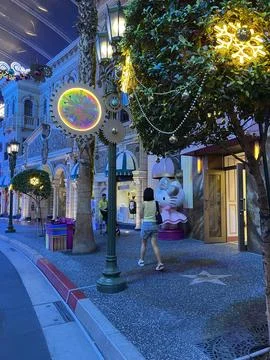 Nighttime Scene at Universal Studios Singapore Near Closing Time Stock Photos