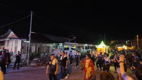 Nighttime Seng Fatt Temple Deity Procession in Kampar Stock Footage 345444087