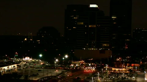 Nighttime skyline and traffic Stock Footage