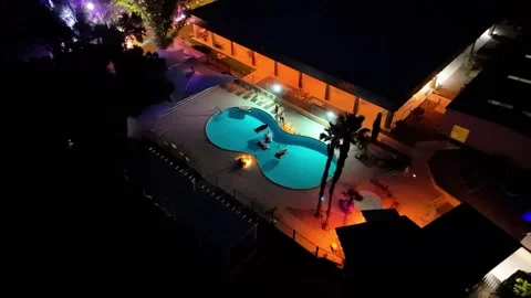 Nighttime Sound Healing Pool Drone Shot Stock Footage 311833235