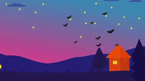 Nighttime Spooky Fun: Whimsical Animated Halloween Scene - Cartoonish Video stock 307475140