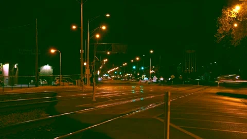 A Nighttime Time-lapse Of Trains And Traffic In Elmwood Park #1 Video stock 139728537