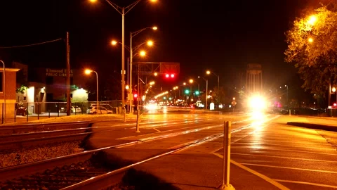A Nighttime Time-lapse Of Trains And Traffic In Elmwood Park #2 Video stock 139728567