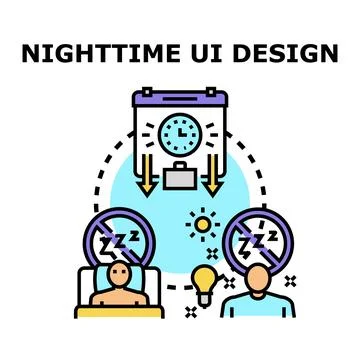 Nighttime ui design displaying active working hours Stock Illustration