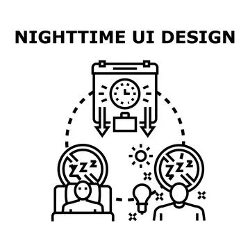 Nighttime ui design displaying active working hours Ilustração Stock