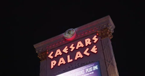 Nighttime view of Caesars Palace sign, Las Vegas, Nevada, U.S. Stock Footage 250687560