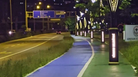 Nighttime view a city with a castle. Stock Footage 284640340