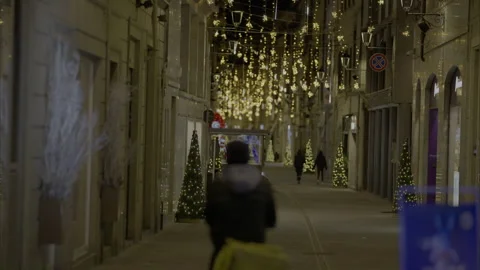 – A nighttime view in slow motion of the lights during christmas. Stock Footage 300120218