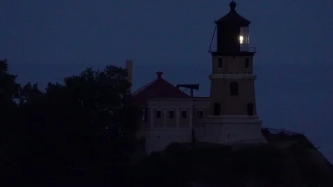 Nighttime view of Split Rock Lighthouse, Two Harbors MN Stock Footage 124166268