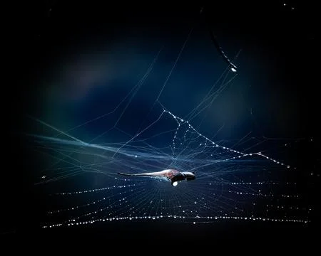 Nighttime Web with Cosmic Backdrop Stock Photos