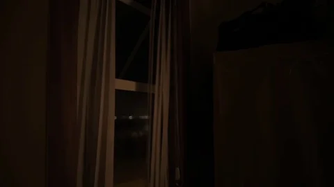 Nighttime wind blowing blinds Stock-Footage 71387871