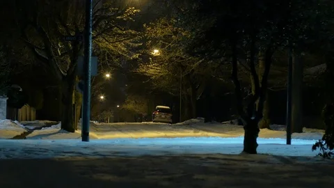Nighttime in winter suburb Stock Footage 86465053