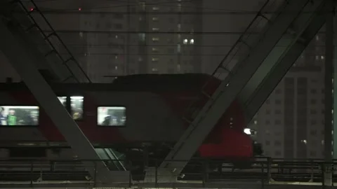 NightTrain on railway bridge Stock Footage 156545951