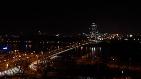 Nightview on UFO bridge in Bratislava Stock Footage 120540428