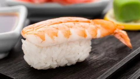 Nigiri sushi with shrimp Stock Photos