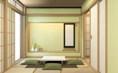 Nihon green room design interior with door paper and cabinet shelf wall on ta Stock Illustration