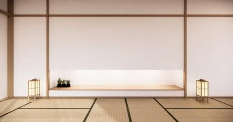 Nihon room design interior with door paper and cabinet shelf wall on tatami m Stock Illustration