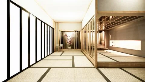 Nihon room design interior with door paper and cabinet shelf wall on tatami m Stock Illustration