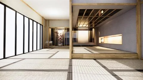 Nihon room design interior with door paper and cabinet shelf wall on tatami m Stock Illustration