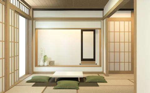 Nihon room design interior with door paper and cabinet shelf wall on tatami m Stock Illustration
