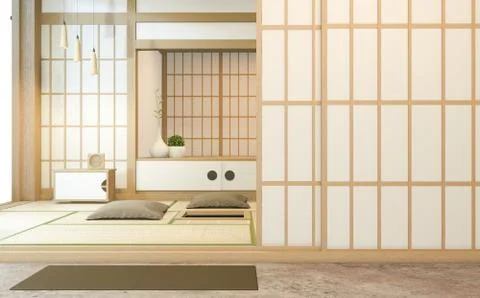 Nihon room design interior with door paper and cabinet shelf wall on tatami m Stock Illustration